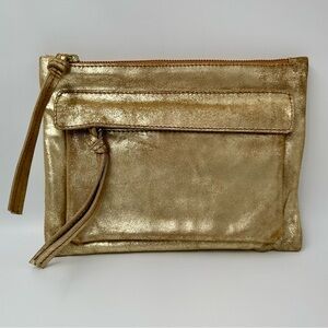 Elegant Shiraleah Premium Distressed Gold Leather Andie Clutch Bag